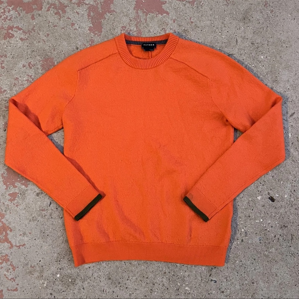 AETHER 100% Merino Wool Crew Sweater Women's L Sweater Orange Cozycore